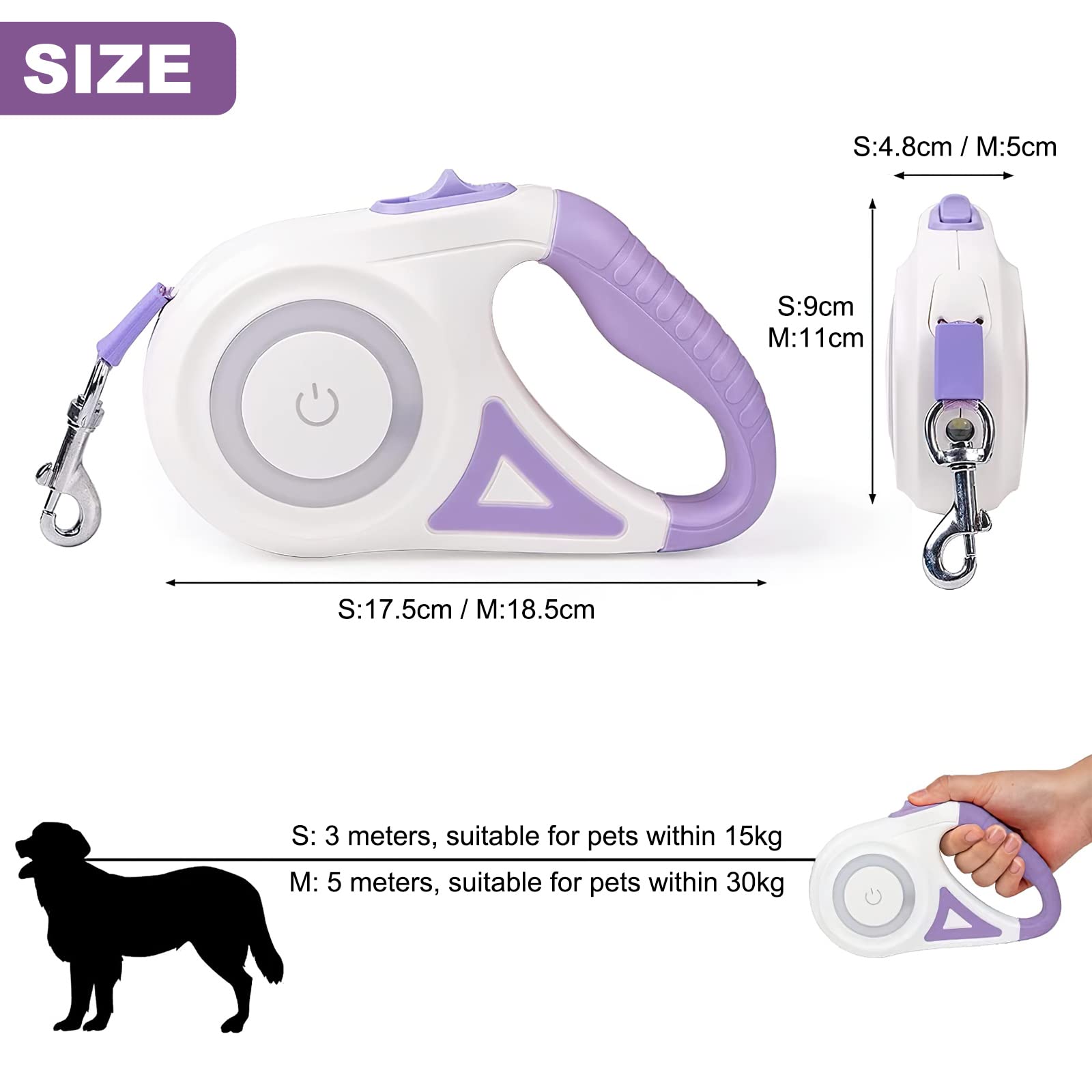 Galatée Laisse De Chien Rétractable, Frein Et Verrouillage Faciles à Un Bouton Laisse De Chien Extensible avec Lampe De Poche LED(M, Longueur De Corde 5M, Vert)