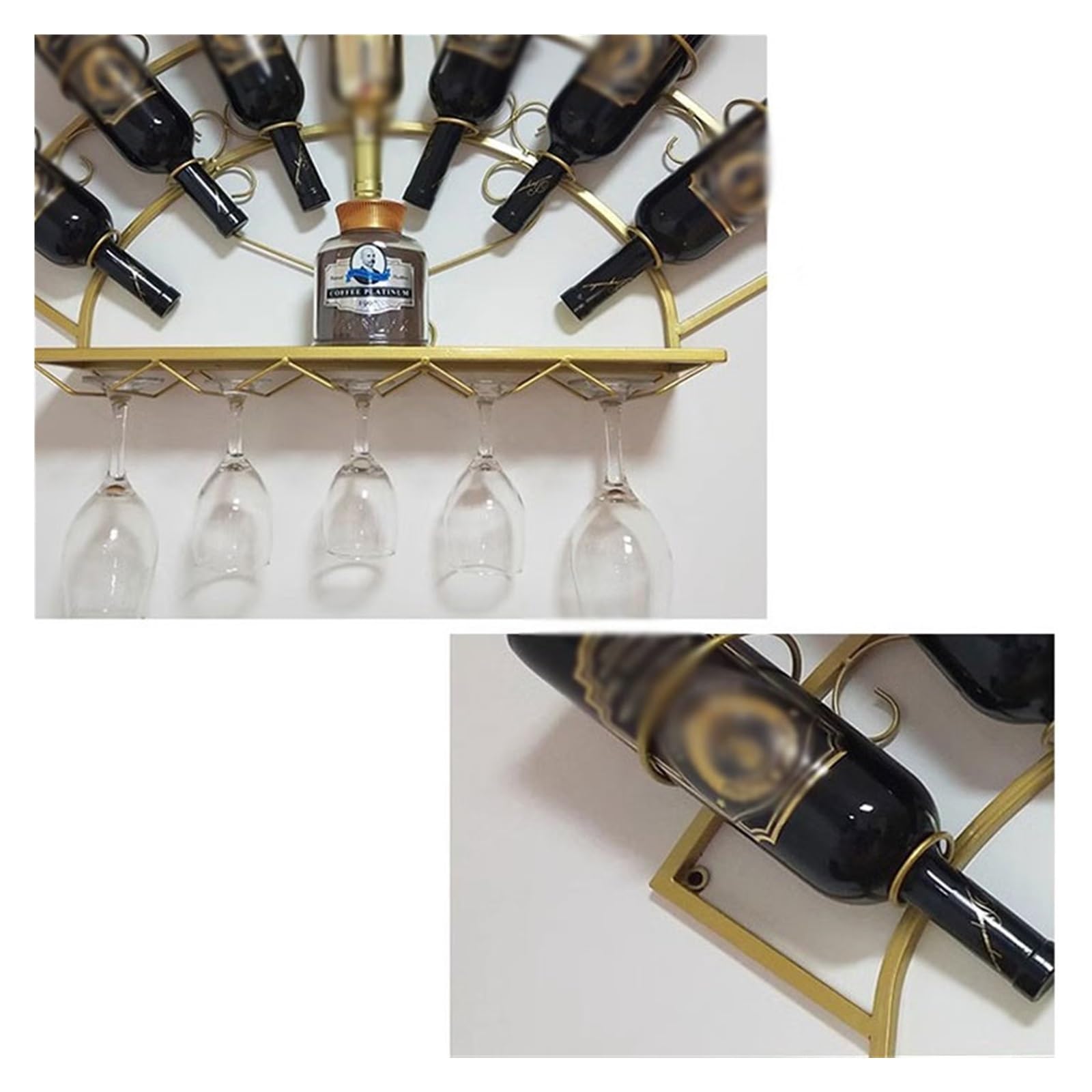 Portabotellas De Vino Estante for vino montado en la pared, estante for copas de vino alto invertido, estante de exhibición de hierro, estante for botellas de vino, estante for vino de pared de salón