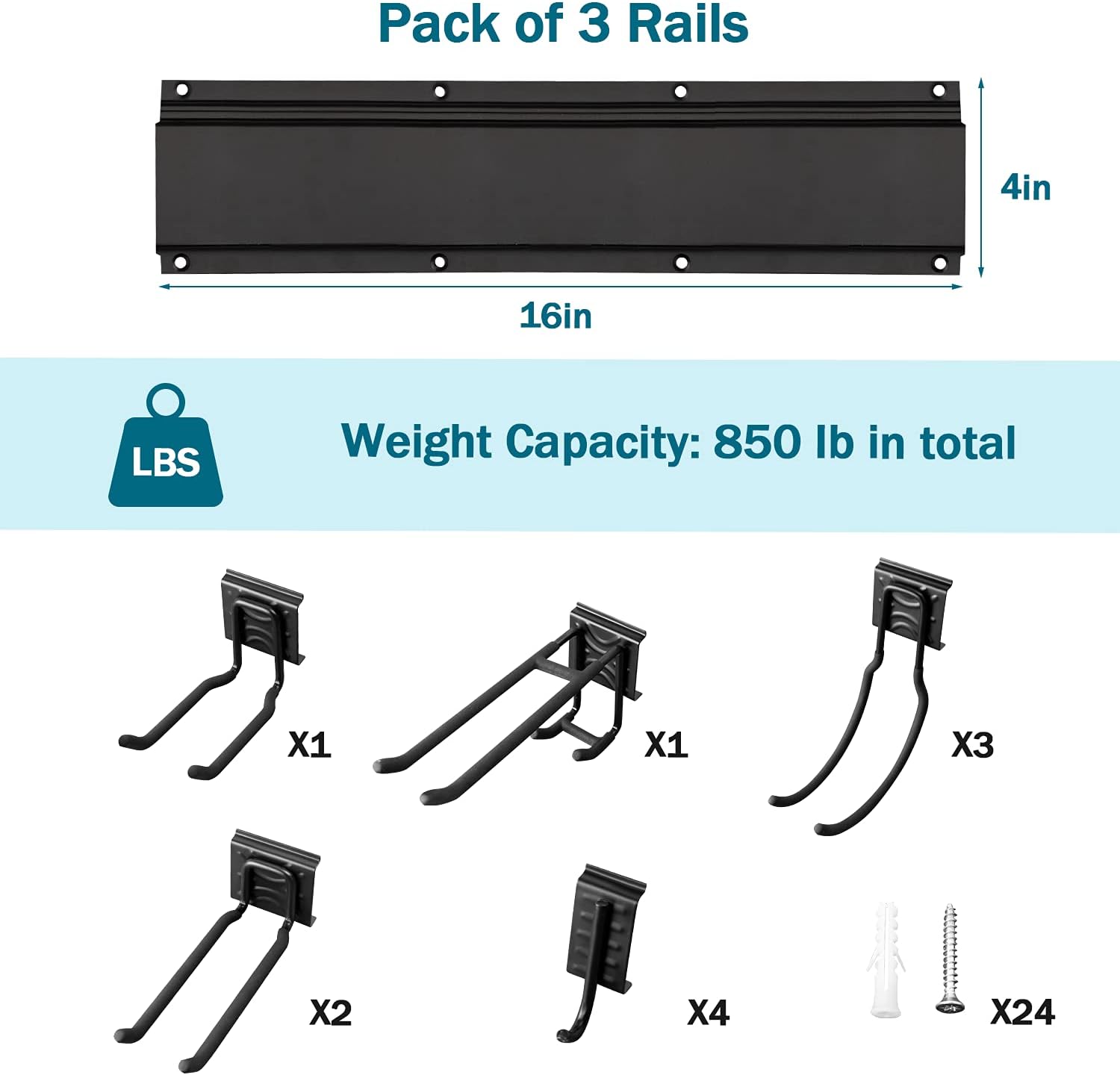 Garage Tool Organizer Wall Mount, 14 PCS Tool Storage Rack with 11 Adjustable Heavy Duty Storage Hooks, Aluminum Garden Tool Storage Racks 48 Inch, Hold Up to 850lbs: Home Improvement
