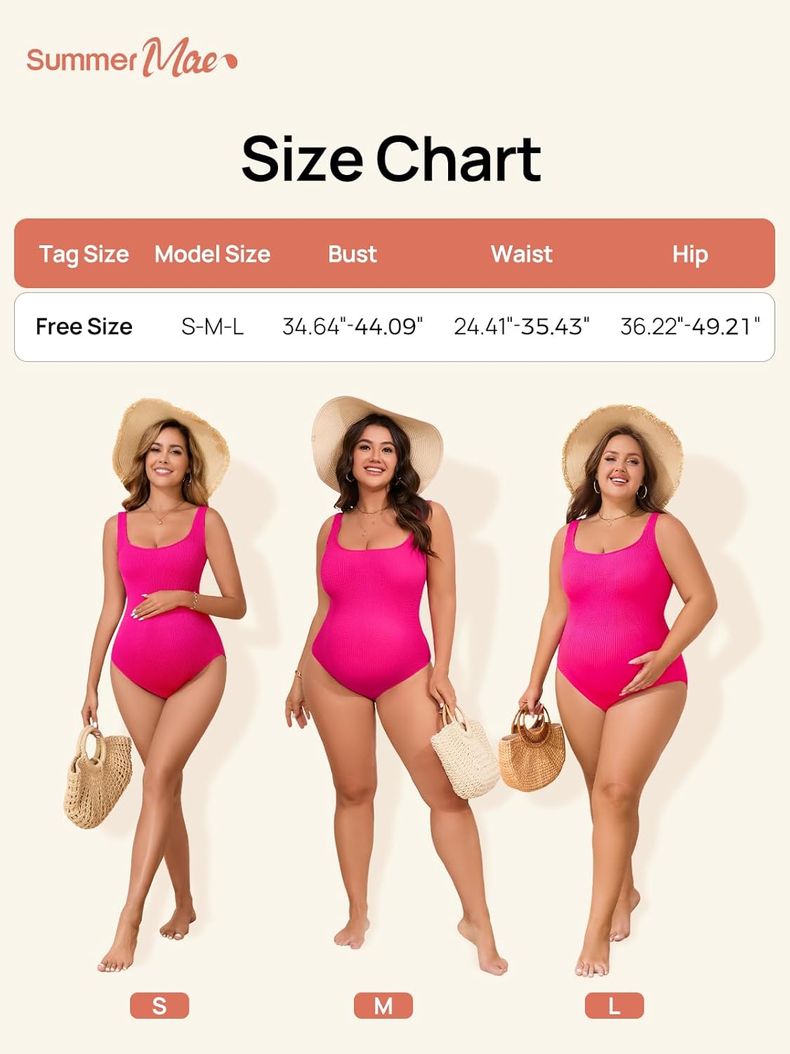 Summer Mae Maternity One Piece Swimsuit Seamless One Size Fits S-XL Bathing Suit Ribbed U-Shaped Back Pregnancy Swimwear