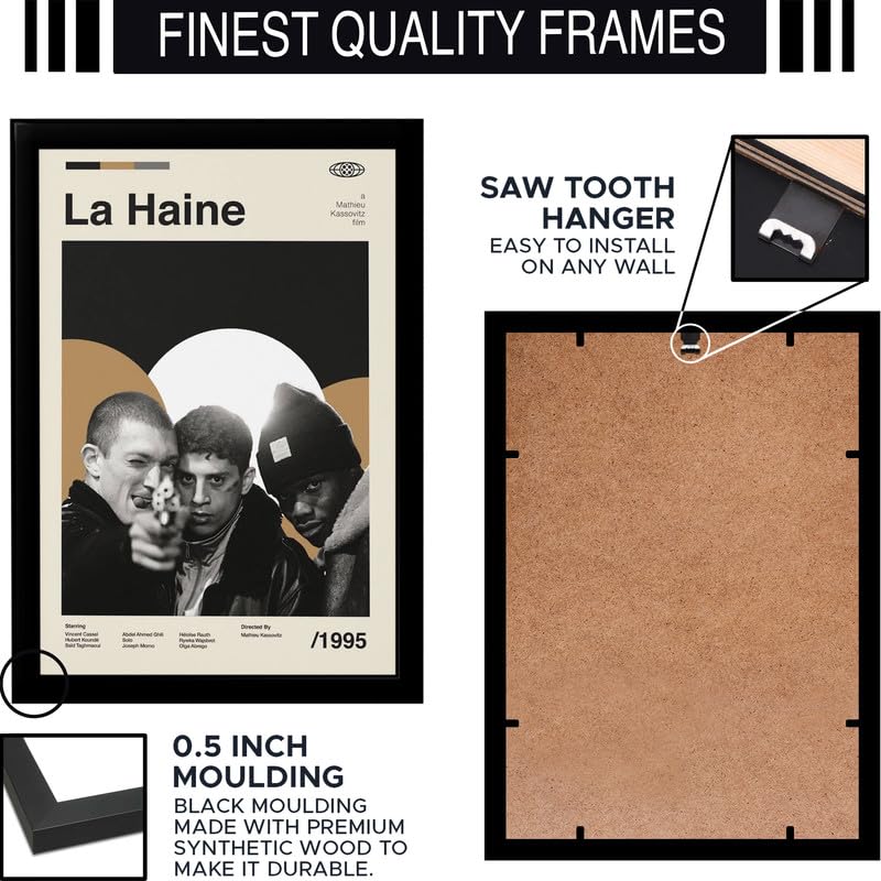 Image of BLINKART La Haine Movie Poster Frame 8x12 Inch | Premium 300 GSM Paper Wall Print | Mid Century Vintage Film Artwork for Home, Bedroom, Living Room, Office | Framed Photo Decor
