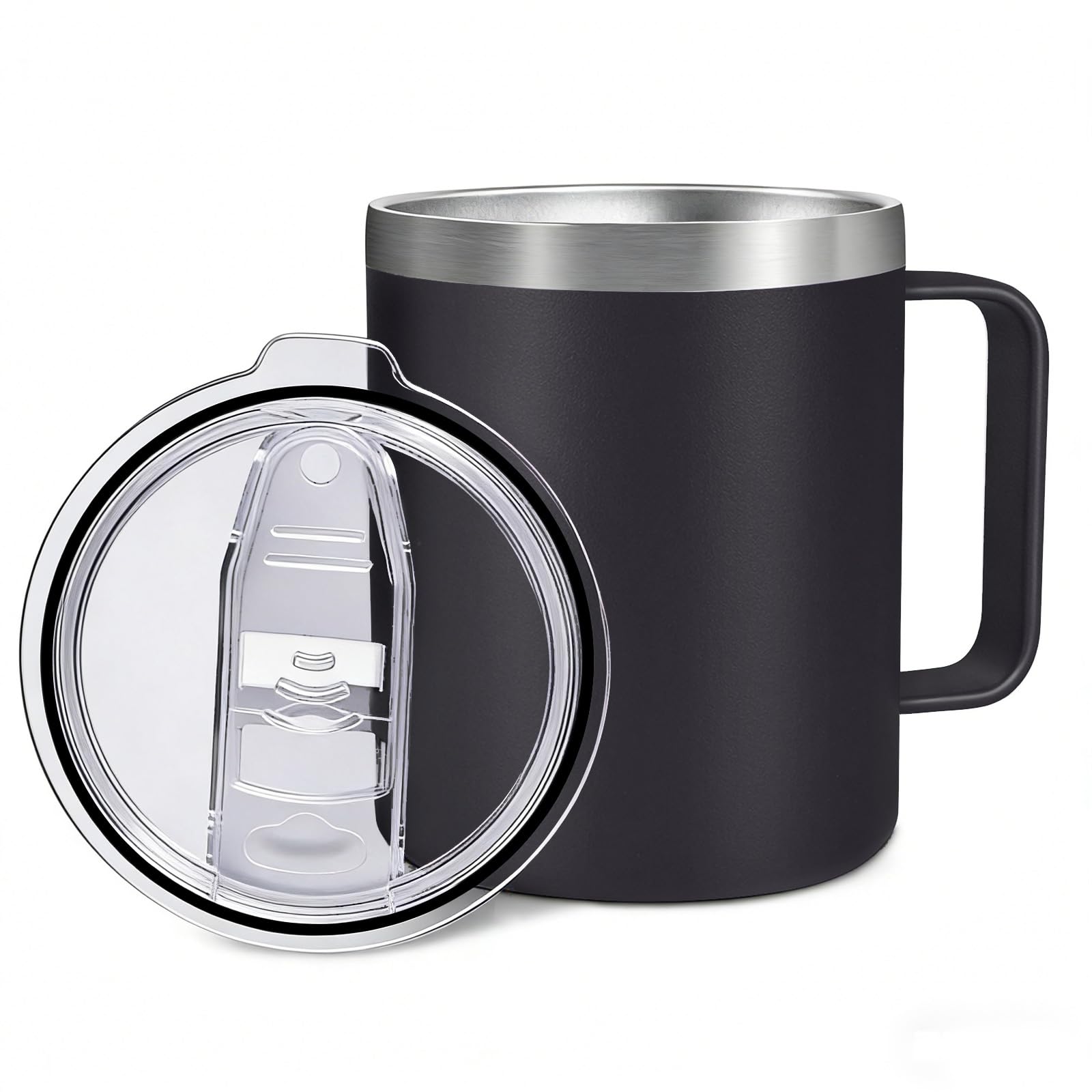 Byitin Thermal Cup 360ml, Stainless Steel Coffee Mug with Handle & Lid