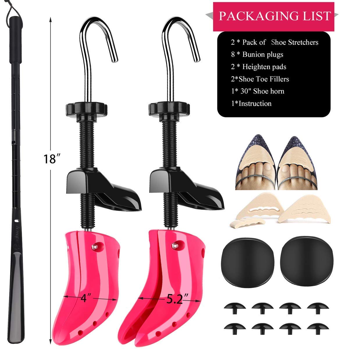 JJDPARTS Par de ensanchadores de zapatos Expansor de zapatos de 4 vías Ampliador de árbol de zapatos para pies anchos