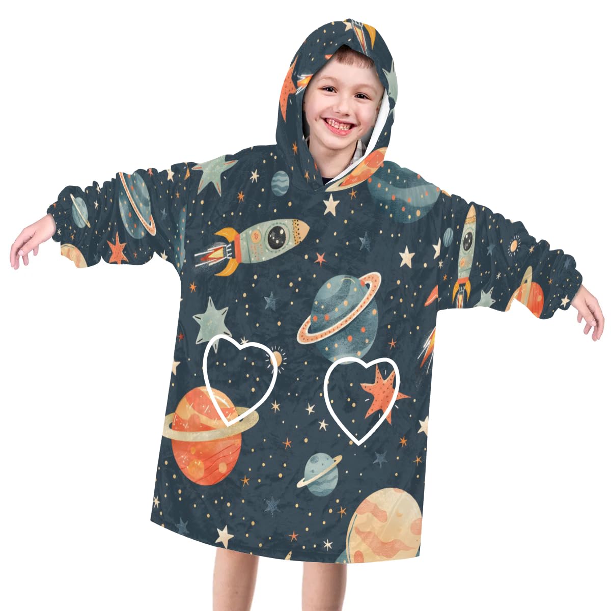 Wearable Blanket Hoodie for Kids, Ethereal Starry Sky Fleece Sweatshirt Blanket Oversized Blanket Sweatshirt with Pocket Flannel Warm Hooded Blanket 6-10 Year Old Girl Boy Gift, One Size