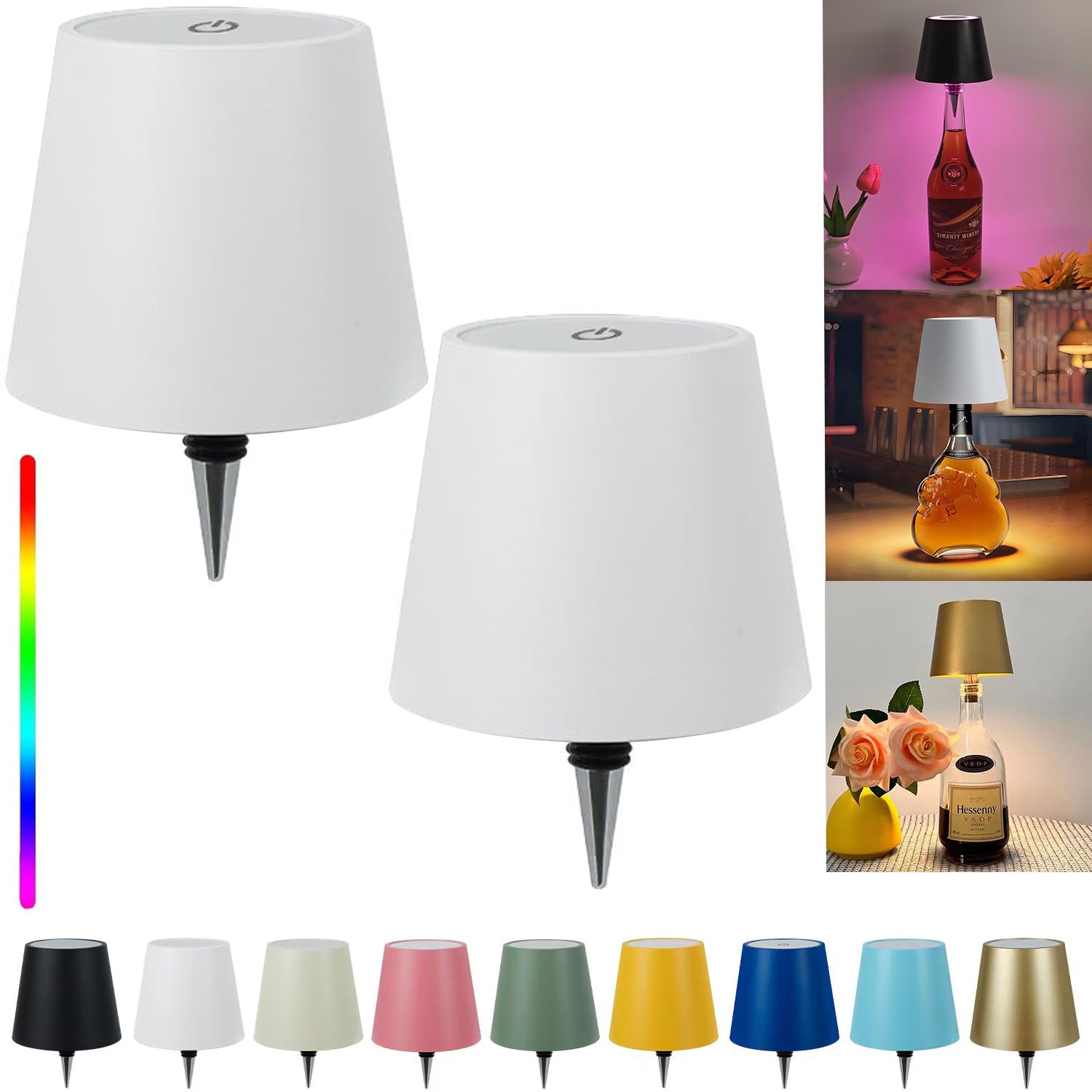 Pridola Wireless Bottle Lamp Shade - LED Rechargeable 3 Color Stepless Dimming - Touch Liquor Bottle Lamp Kit - Outdoor Table Lamp - Bar Lamp - Wine Bottle Lamp(2Pcs-White)
