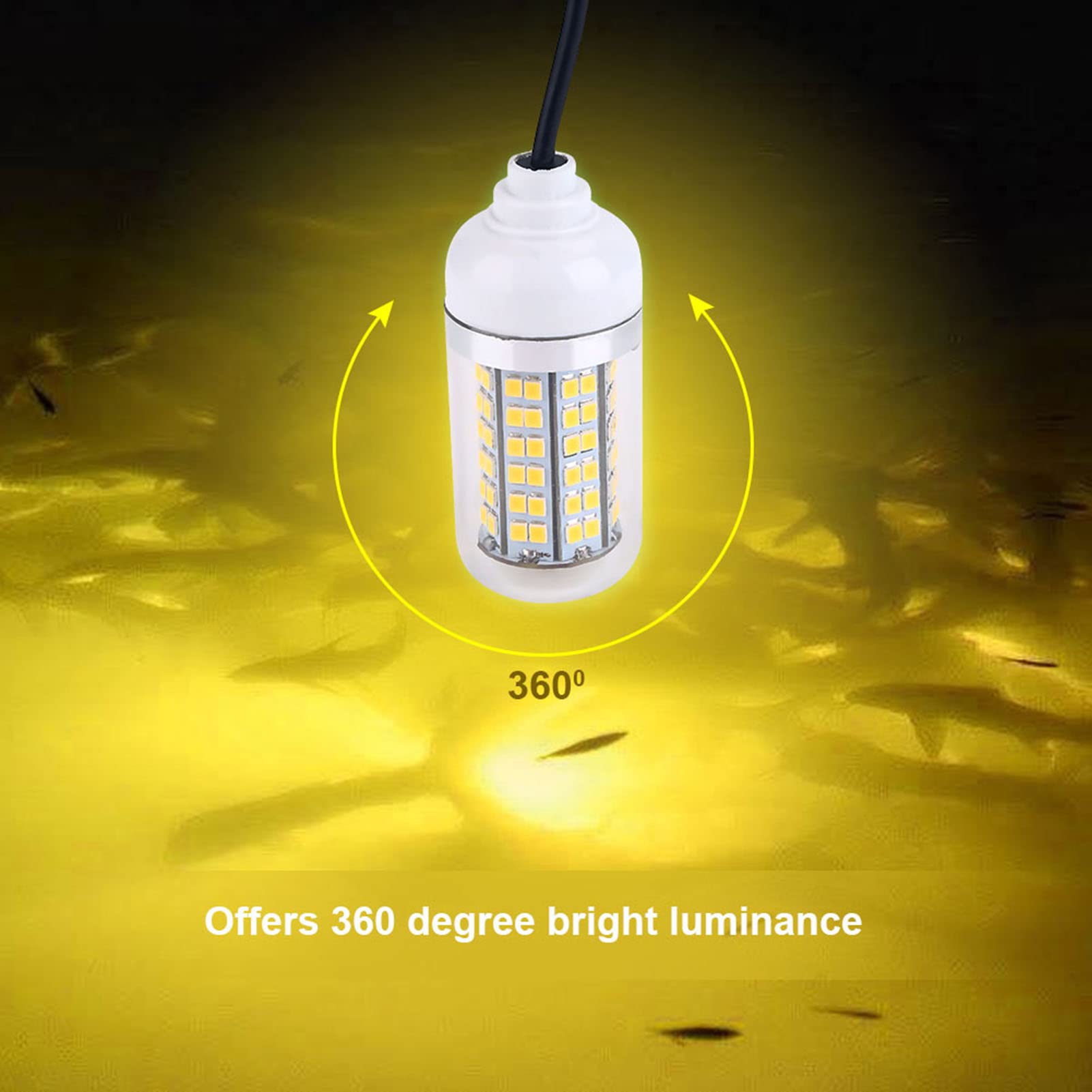 cardyven Underwater Fishing Light, 12V Outdoor LED Submersible Lure Bait Light IP68 LED Fishing Attracting Light Night Underwater Night Fishing Light Lamp (Warm Yellow Light)
