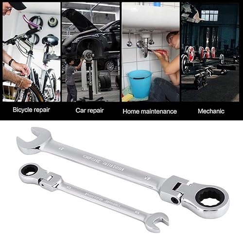Miniatura 5 de Ejoyous Juego de llaves inglesas de trinquete, 12 unidades, 0.315-0.748in, acero al cromo vanadio, cabeza flexible, kit de llaves combinadas con
