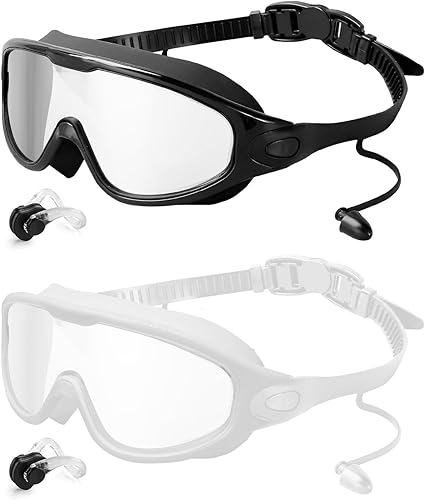 Rantizon Swim Goggles 2 Pack, Wide View Anti Fog&UV Swimming Goggles for Audlt, No Leaking Swim Glasses for Men Women Youth