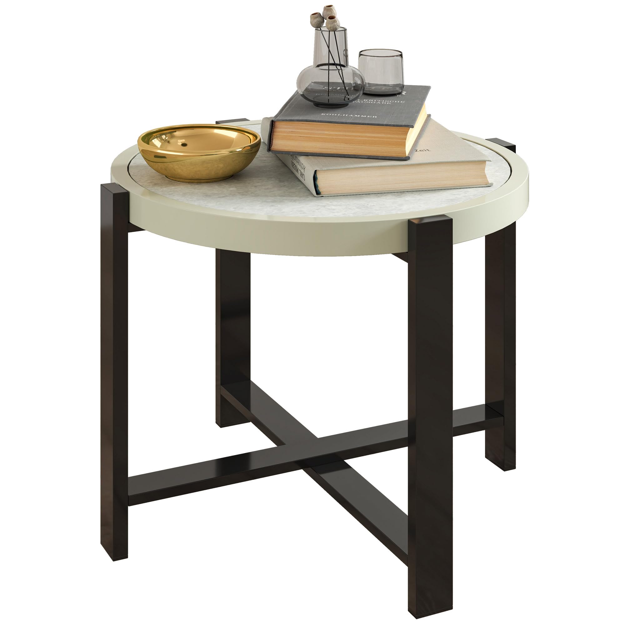 Outsunny Round Small Garden Table With Faux Marble Glass TopLight Grey from B&Q