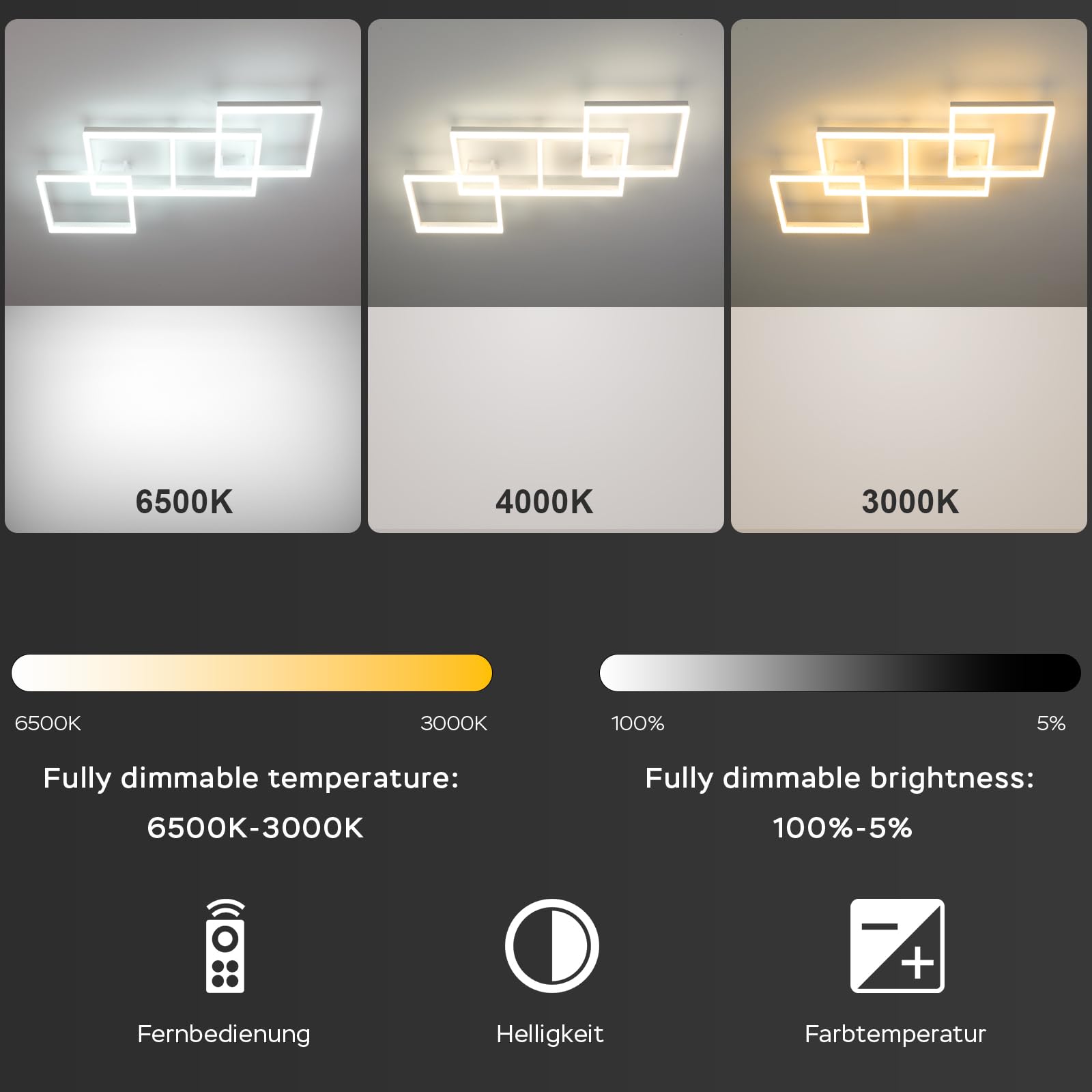 ANTENLICHT LED Deckenleuchte 85CM Dimmbar Wohnzimmer Deckenlampe 75w 7200LM, Wohnzimmerlampe mit Fernbedienung 3000K-6500K, Metall Rechteckige Schlafzimmerlampe Deckenbeleuchtung für Schlafzimmer Büro