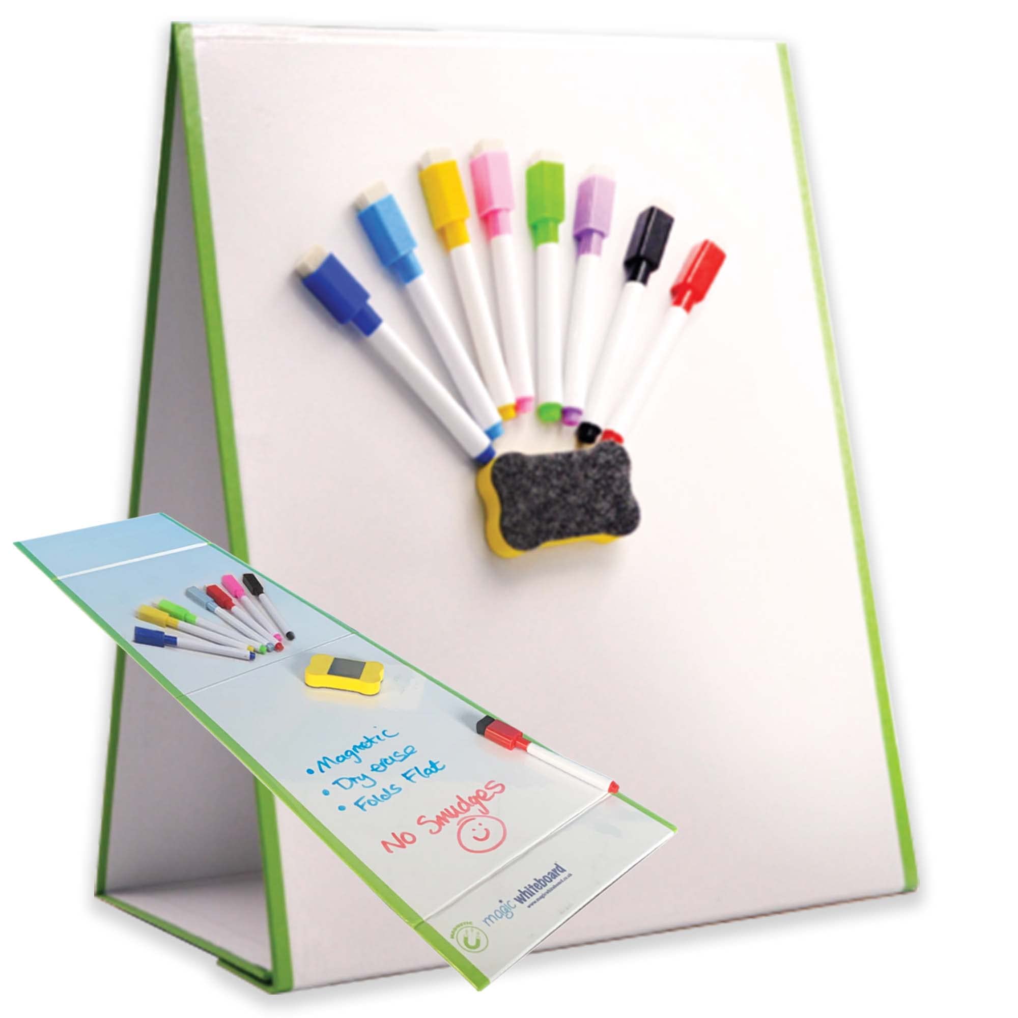 Magic Whiteboard Easel for Kids - A3 Foldable Kids Easel Double Sided with 8 Coloured Dry Erase Pens & Eraser - Easy Clean, Portable, & Magnetic Drawing Board for Arts, School, & Home
