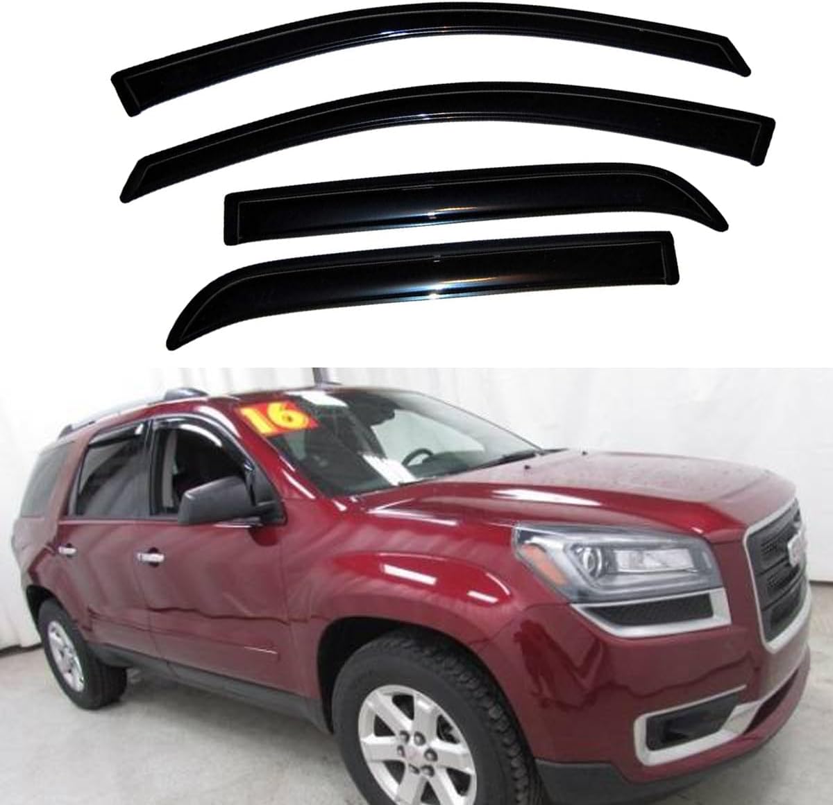 Original 4pcs Vent Window Wind Deflector, Outside Mount Rain Guard Shades, Side Window Visors Compatible with 2007-2010 Saturn Outlook, 2007-2016 GMC Acadia, 2017 GMC Acadia Limited 94632