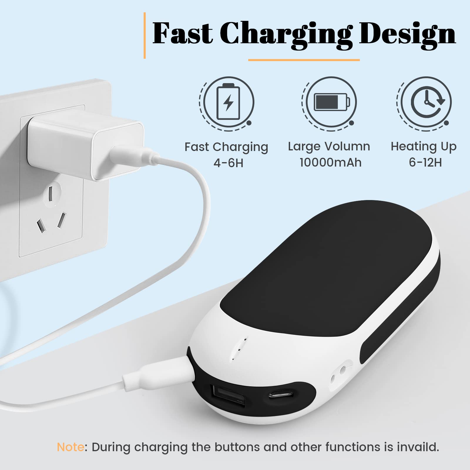 Jonwall Scaldamani Ricaricabili, 2 Pezzo 5000mAh Portatile USB Batteria Scaldamani Riutilizzabile, Elettrico Scaldino Tascabile Ottimo Regalo Per Donne Uomini (Nero