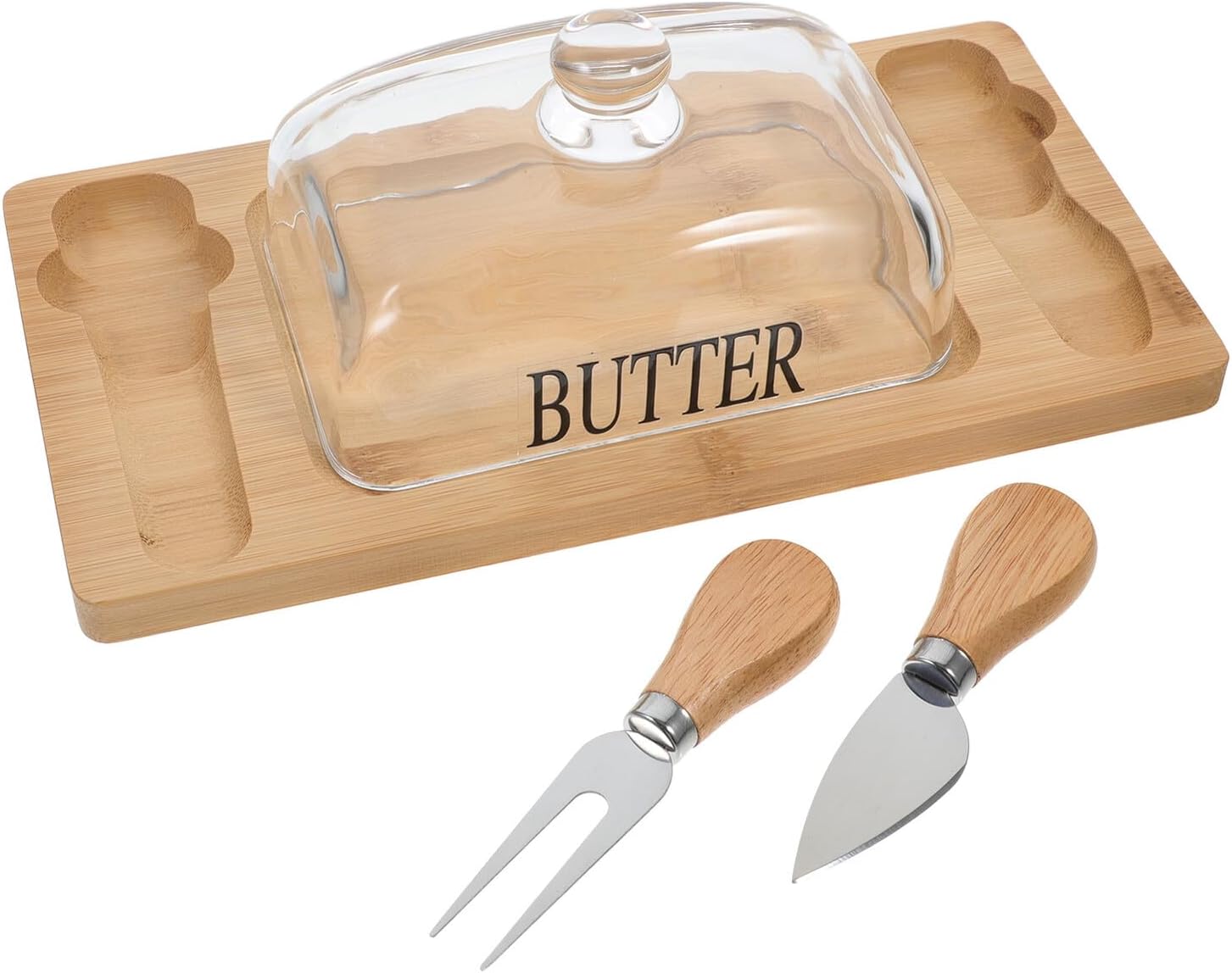YARNOW Butter Dish with Wooden Lid and Double Slicer Set Butter Holder and Storage Tray for Home Use with Cover for Cheese and Dessert Serving