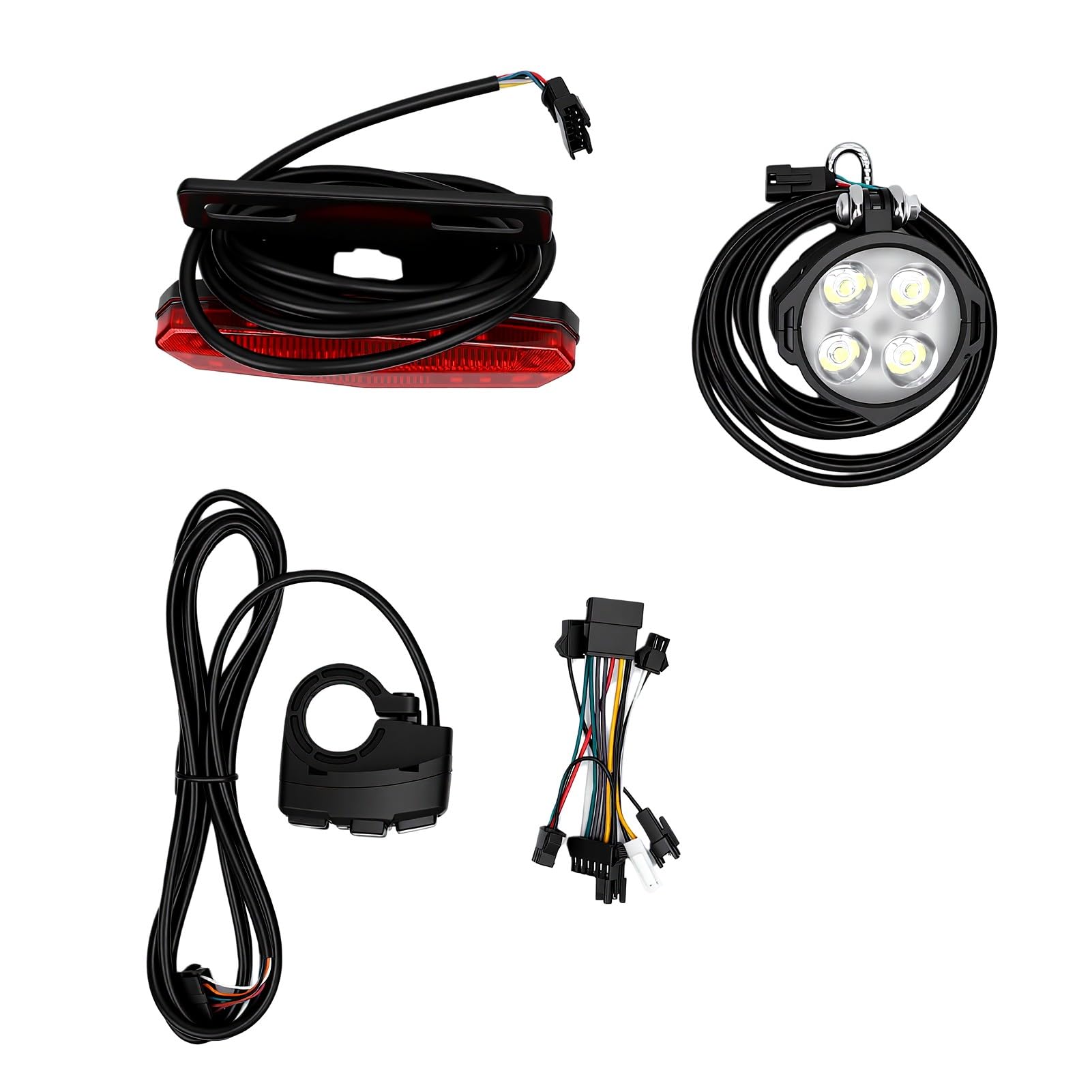 Cryfokt Juego de Luces para Bicicleta para Conducción Nocturna, Luz Trasera LED con Interruptor de Control del Manillar, 4 Potentes Bombillas LED, Juego de Luces para Bicicleta Eléctrica