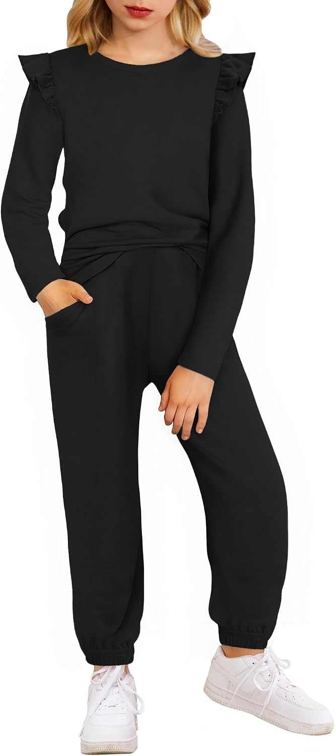 Arshiner Girls 2 Piece Outfits Long Sleeve Ruffled Tops and Pants Set