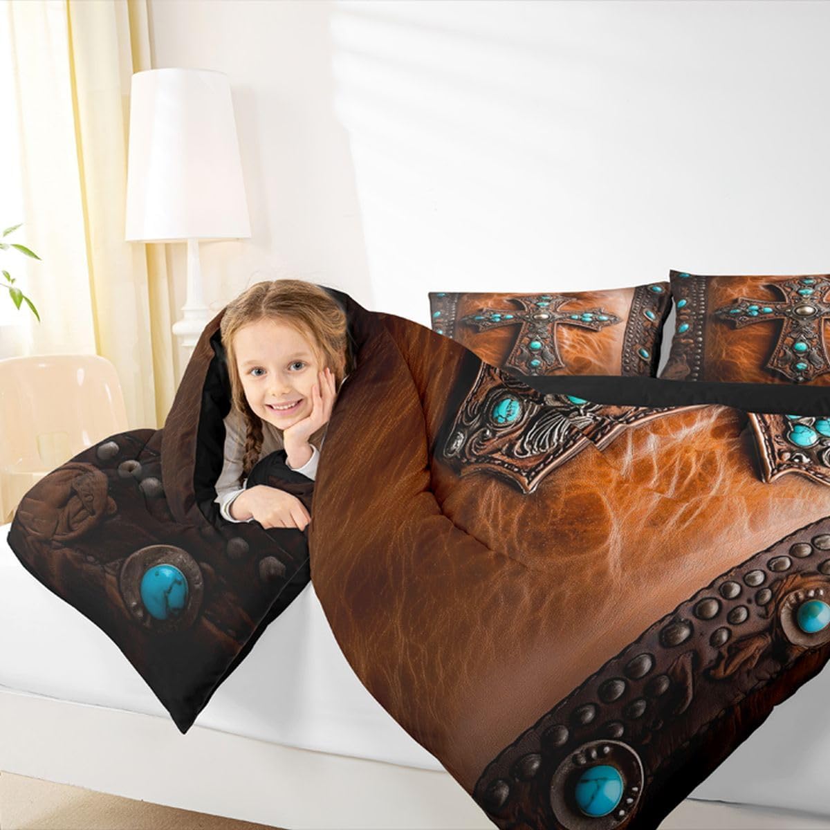 Erosebridal Ethnic Cross Comforter Set Queen Size Bohemian Bedding Set for Adutls Men Women Rustic Western Comforter Southwestern Aztec Quilt Bedroom Decor image 4