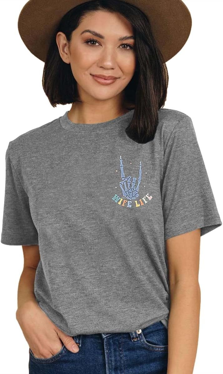 Women On My Husbands Last Nerve Shirt Funny Wife Life Skull Hand T Shirt Letter Short Sleeve Vacation Tops - Image 3