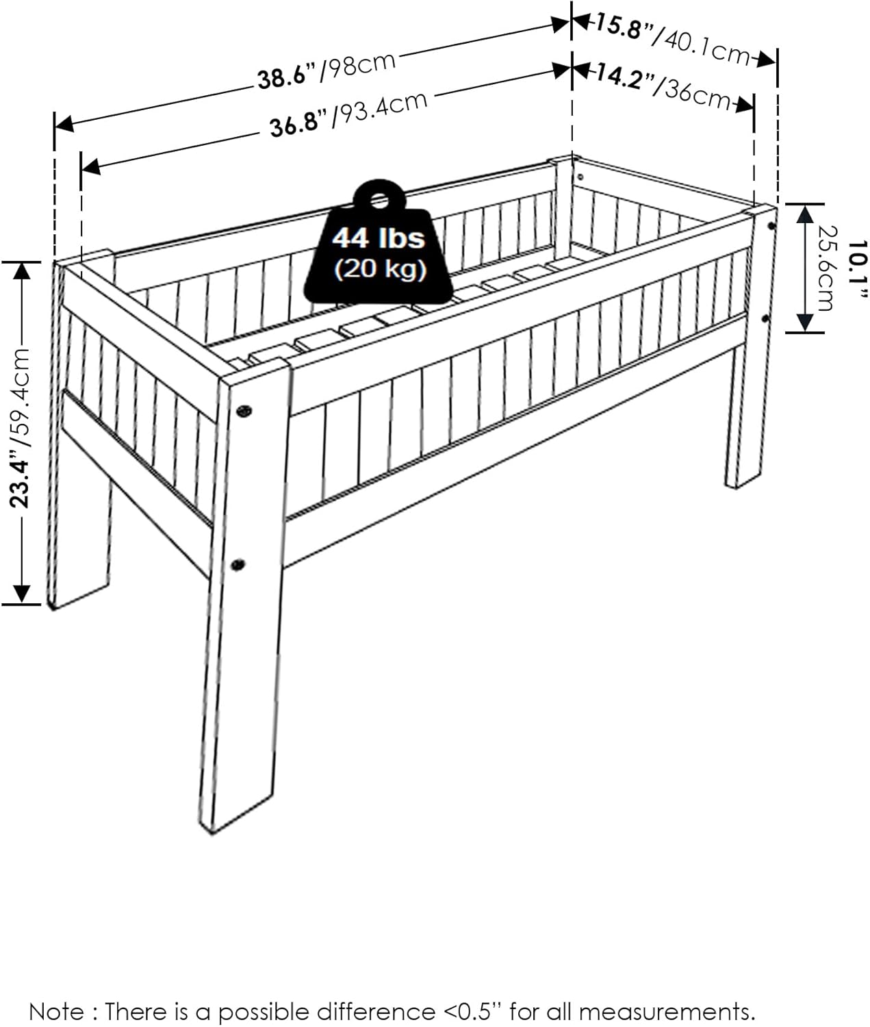 Furinno TIOMAN Planter Box, Outdoor Elevated Standing Planter Box, Raised Garden Bed with Legs, Outdoor, Indoor, Garden, Patio, Balcony, Natural