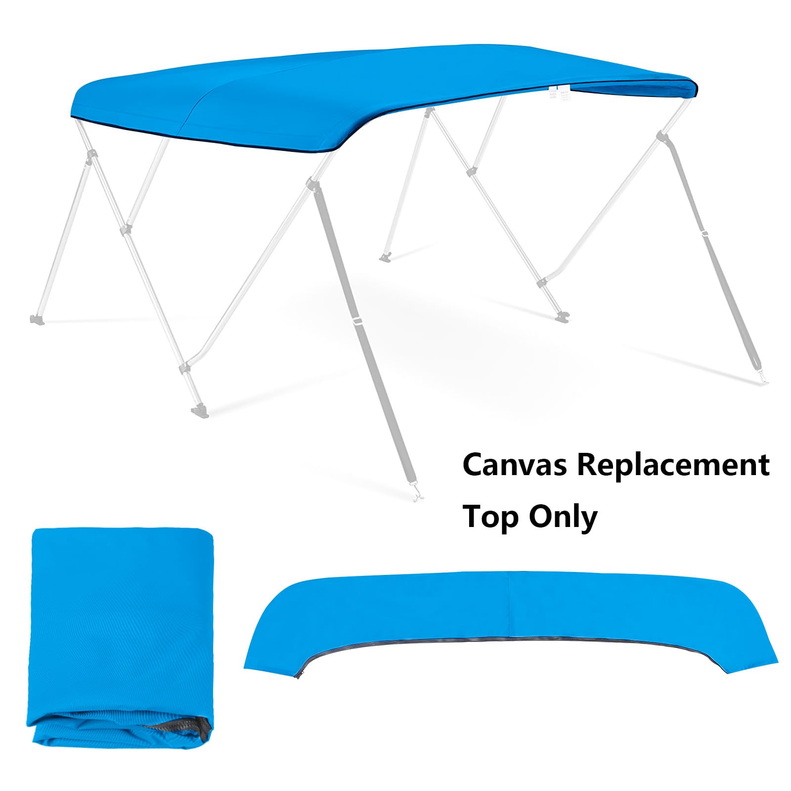 Bimini Top Replacement Canvas With Storage Boot - 6' Length, 54-60" Width, Waterproof 900D Fabric, Zipper Sleeve, Light Hole