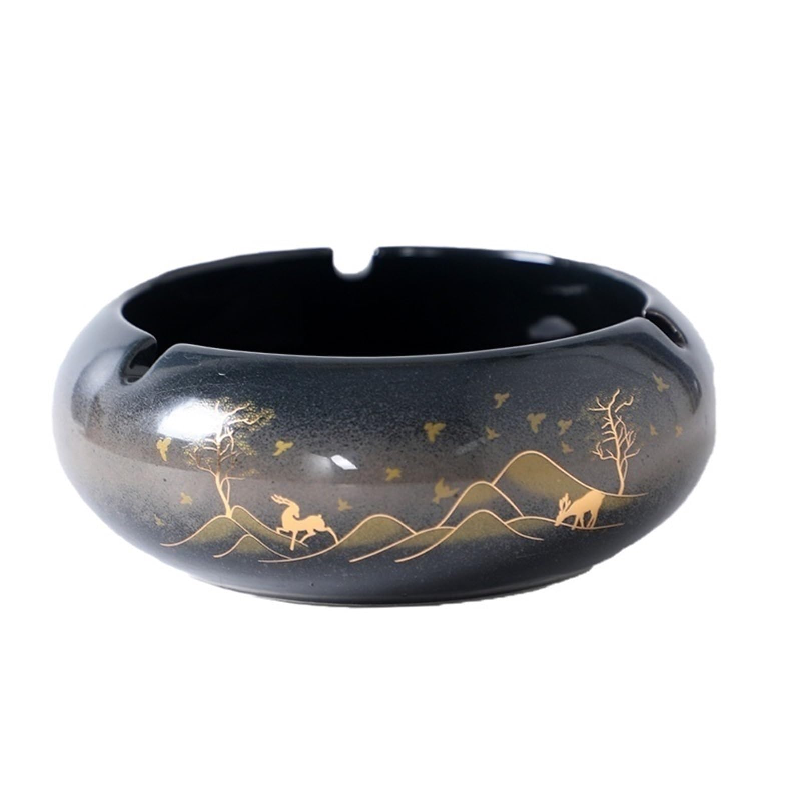 Cigarettes Ashtrays Glossy Patterned Ceramic Ashtray with Card Slot for Office Desk(Medium)