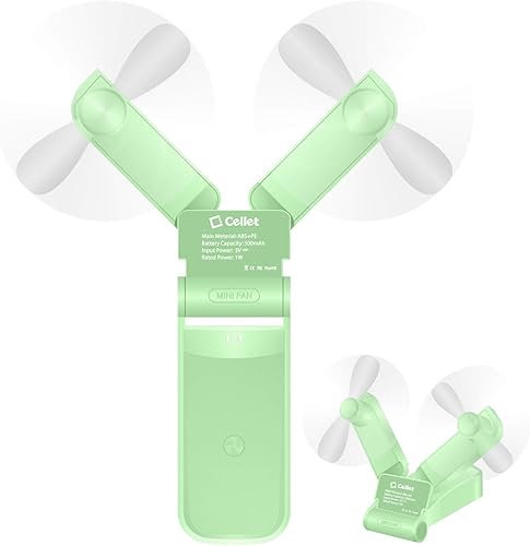 Cellet Mini ventiladores portátiles plegables de mano de dos velocidades de refrigeración por aire USB recargable (verde)