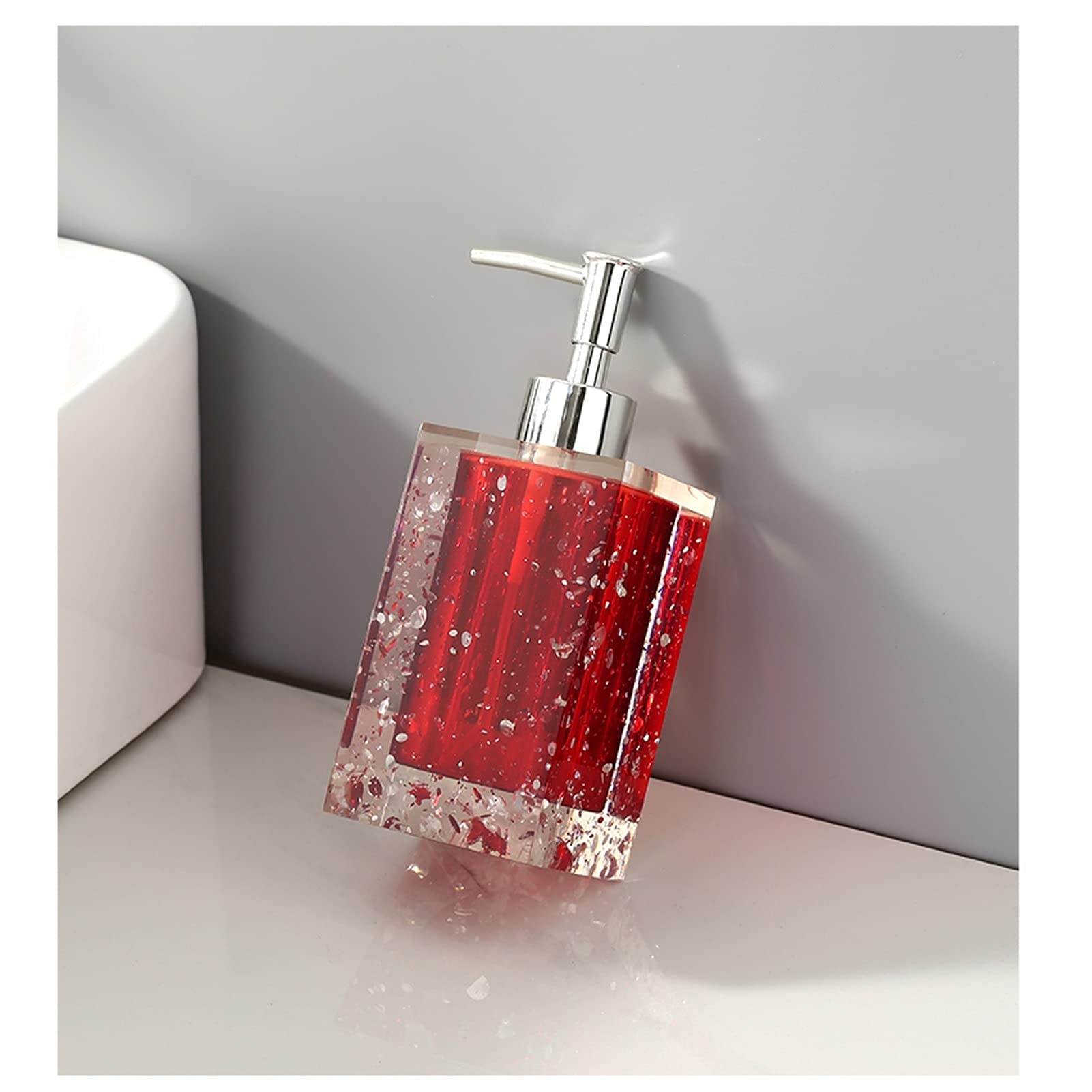 HDBCYUAZ Soap Dispenser Glass Resin Lotion Bottle Electroplating Pump Head Squeeze Nozzle Soap Dispenser Can be Used in Bathroom Bedroom300ml/10.5oz Dispenser for Hand Soap(Red)