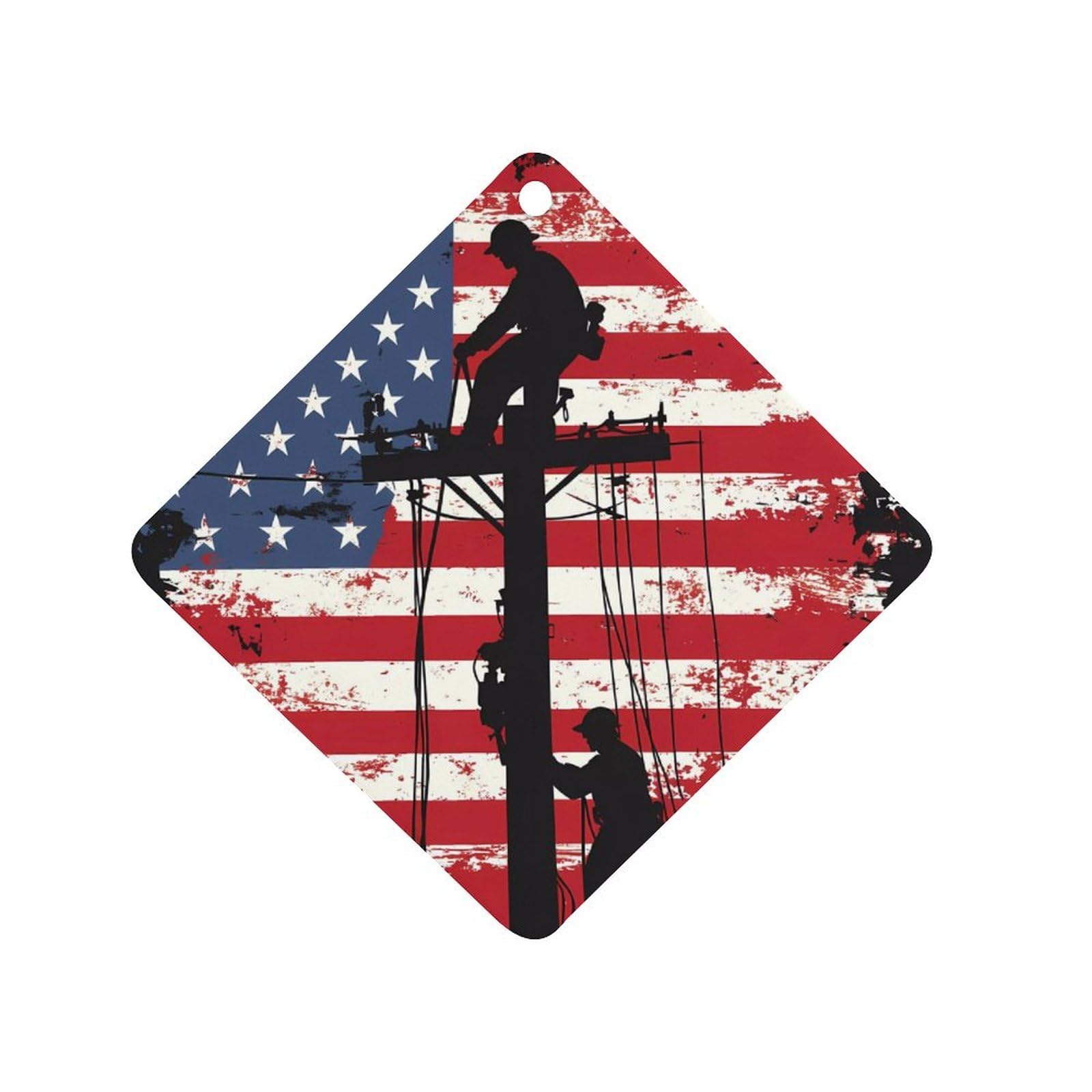 Lineman Am-erican Flag Electric Cable Lineman Car Air Freshener Hanging Aromatherapy Tablets for Car Accessories Rhombus