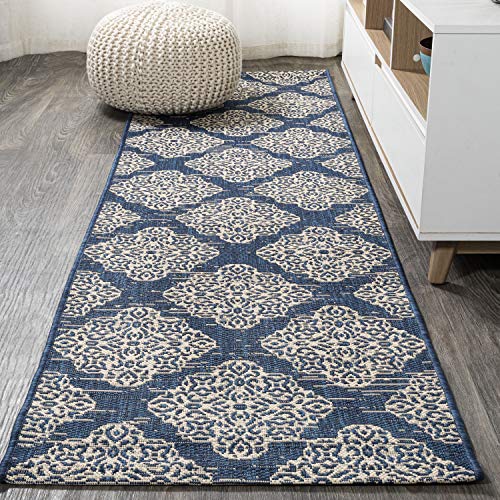 JONATHAN Y Ornate Medallions Indoor Outdoor Runner Rug 2X8 Navy/Beige, Tuscany for Backyard, Patio, Porch, Easy-Cleaning, High Traffic, Pet-Friendly, Non-Shedding (SMB121A-28)