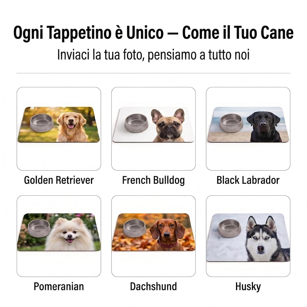 Tappetino per Ciotole Cani e Gatti | Antiscivolo Impermeabile | Stampa Personalizzata con la Tua Foto | 5 Taglie Disponibili | Made in Italy
