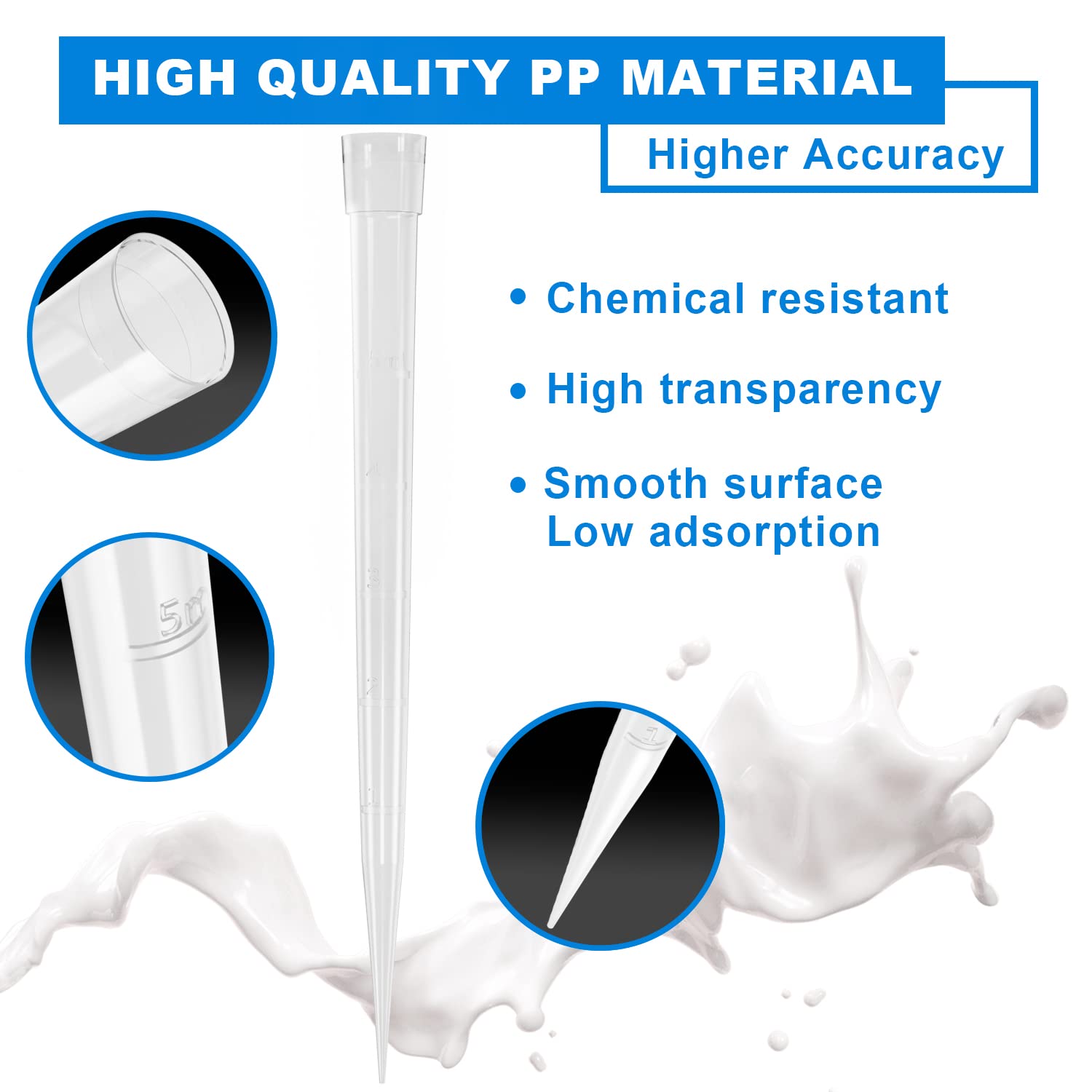 ONiLAB Puntas de pipeta 5000ul/5 ml 100 puntas de pipeta de plástico universal de laboratorio de polipropileno (PP), no pirogénico, libre de ADNasa/ARNASA, autoclavable, ampliamente compatible