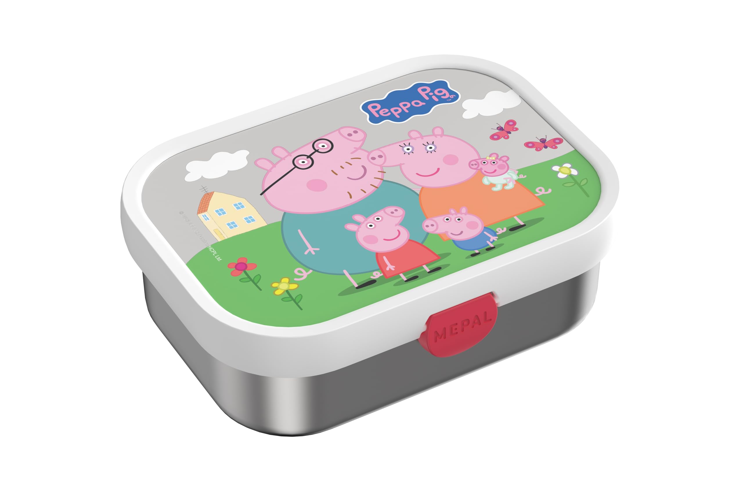 Mepal - Lunch Box Stainless Steel Campus - Bento Box Children - Stainless Steel Lunch Box with Compartments and Fork - Meal Prep Box with Clip Closure - BPA Free & Dishwasher Safe - 750 ml - Peppa Pig