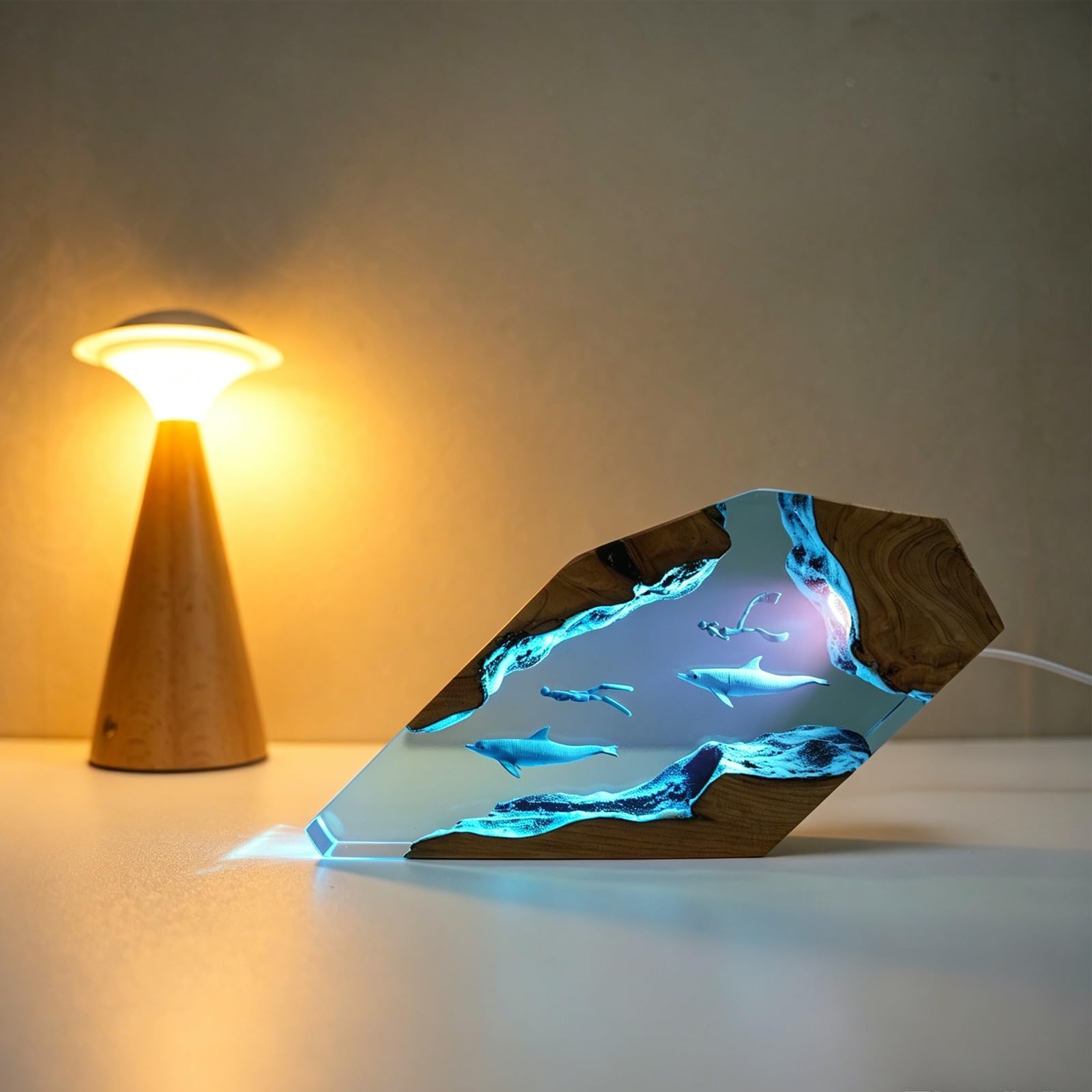 FGJtguE Woods lamp, Underwater Scuba Diver Night Light with Whale Shark, Dimmable LED Crystal Bedside Decor(A)