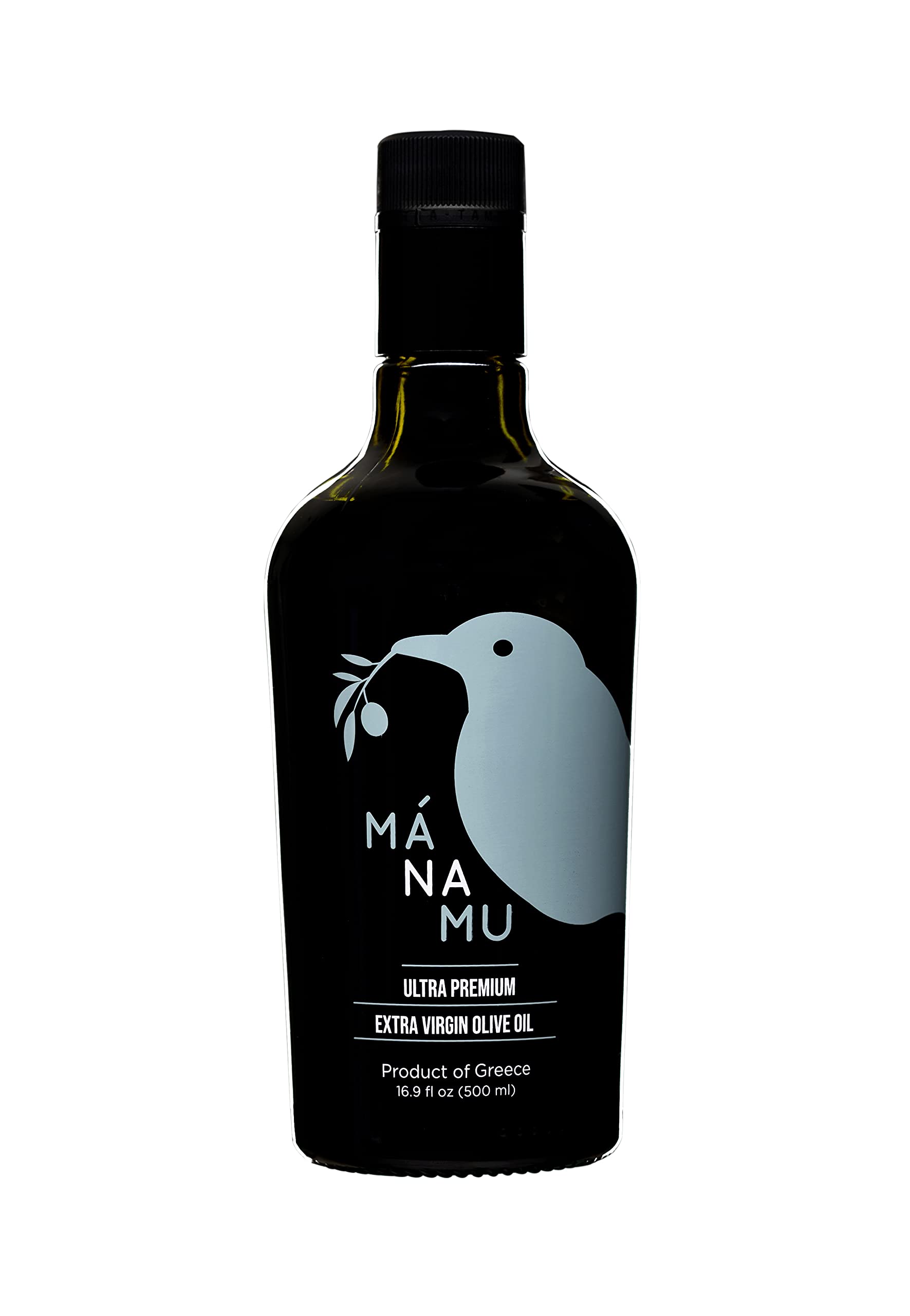 Mánamu Ultra Premium Extra Virgin Olive Oil · 2023 NYIOOC SILVER AWARD · 100% Koroneiki Variety from GREECE · Cold Pressed · Low Acidity · 16.9 Fl Oz (500 ML)