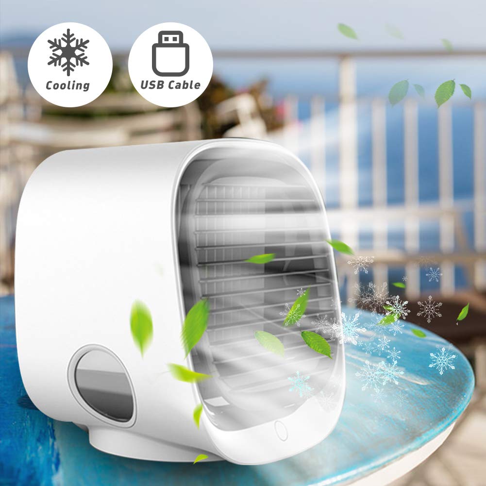 Chłodnica powietrza, mały klimatyzator do pokoju, przenośny klimatyzator, wentylator zasilany USB, wentylator stołowy z chłodzeniem wodnym, dla rodziny, klimatyzacji, podróży (kolor biały)