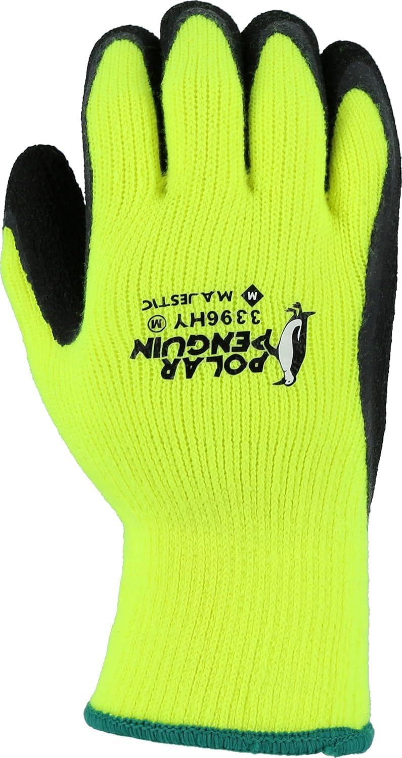 Majestic Gant 3396hy/8 industriel, gants en caoutchouc Palm, hiver, tricot, petite, Noir/jaune (lot de 12)