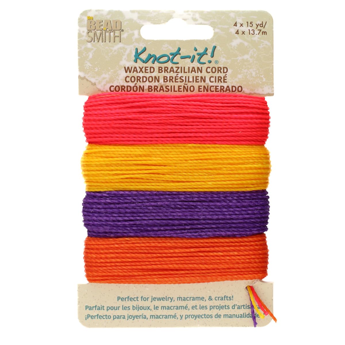The Beadsmith Knot It Waxed Polyester Cord – Summer Sunset – 1mm Diameter – 4 Cords, 15 Yards Each – Make Jewelry, Macrame, Friendship Bracelets and DIY Crafts