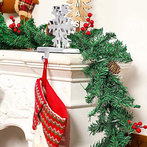 Fowecelt 2Pack Snowflake Christmas Stocking Hanger Silver Metal Mantle Stocking Holders for Mantel Shelf Christmas Holiday Decorations