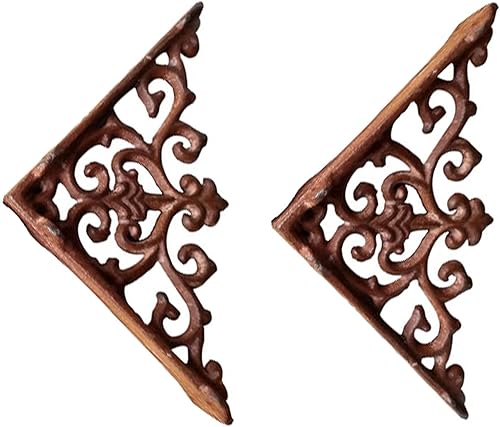 Miniatura 9 de Y&J - 2 soportes decorativos para estanterías de hierro fundido, soportes de soporte resistentes, 5.709 x 5.709 x 0.591in, con tornillos, para
