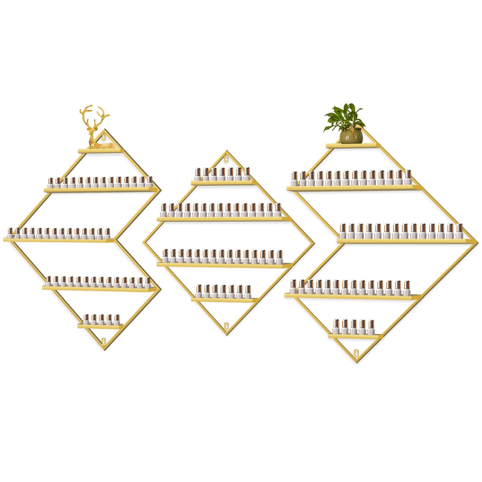 Kalolary 3 Stück Nagelllack Ständer aus Metall zur Wandmontage, Gold Präsentationsregal Kosmetikvitrinen Lippenstift Parfüm Wandregal Ätherische Öle Organizer für Zuhause Spa Nagelstudio Geschäft