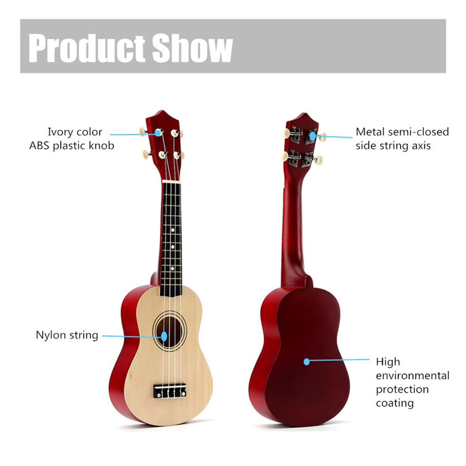21 -calowa baswood sopran gitara gitara Rosewood 4 struny ukulele gitara gitarowa dla dzieci instrumenty muzyczne (Color : Rose red, Size : 21 inches)