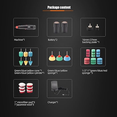 Miniatura 6 de SPTA - Herramienta giratoria inalámbrica, mini pulidora inalámbrica para automóvil, 36 unidades, batería de iones de litio de 12 V, IVT,