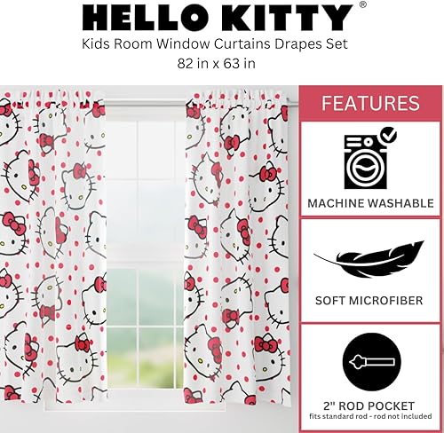 Miniatura 3 de Hello Kitty - Juego de cortinas para habitación de niños, 82 x 63 pulgadas, (producto oficial con licencia) por Franco