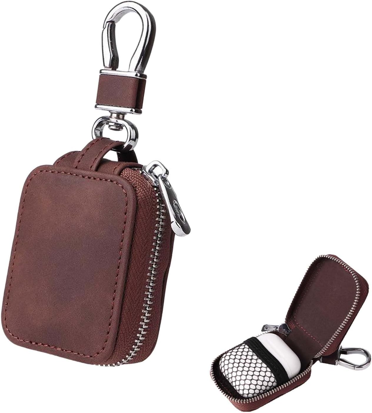 Earbud Case Headphone Storage Case Compatible with Airpods 1/2/3/Pro Wireless Earphones Carrying Pouch Small PU Leather Bag Shockproof Earpods Cover Universal Bag Travel Protection Pouche-Dark Brown