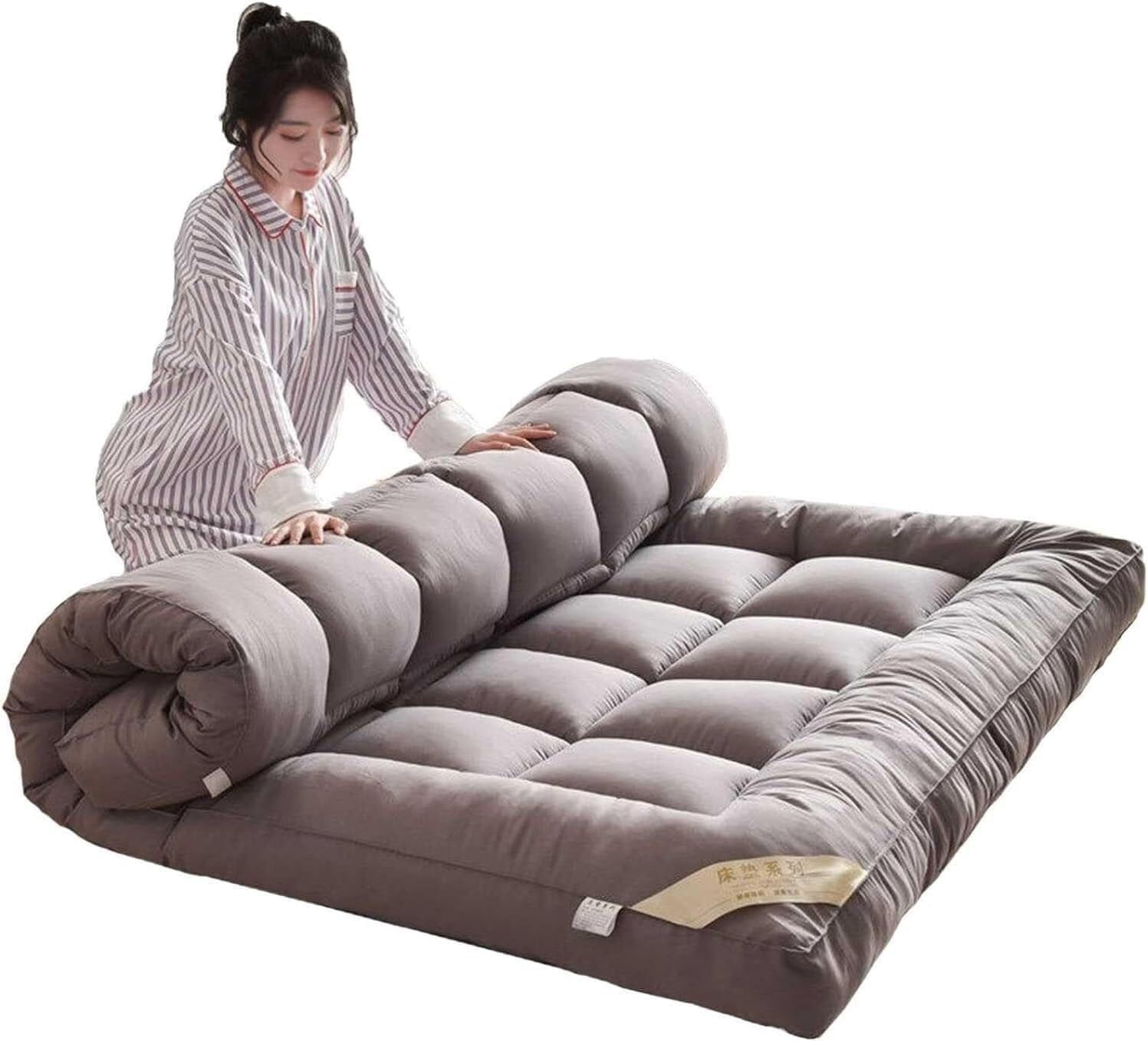 Gruby, składany podwójny materac futon, miękki i oddychający, odciążenie do sypialni, podróży, akademika i kempingu, żółty, 150 x 200 cm dla najwyższego komfortu