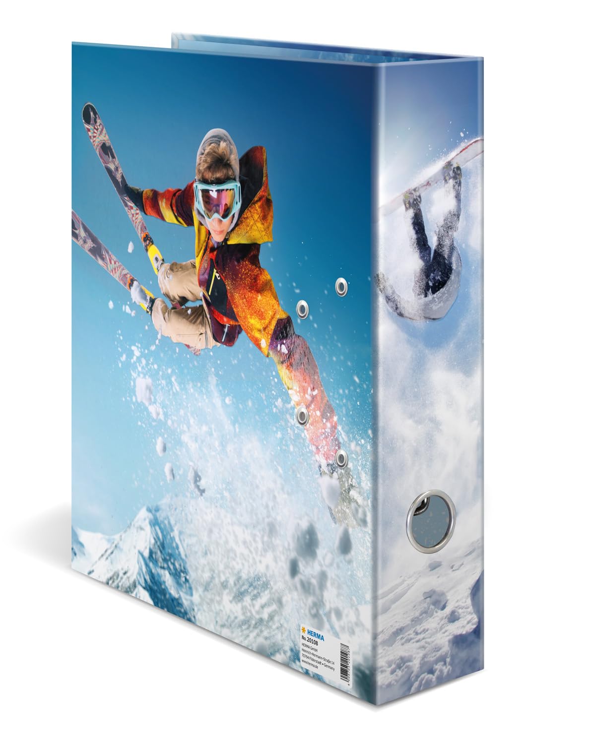 HERMA Lot de 5 classeurs à levier A4 pour sports d'hiver, tranche de 70 mm, classeur robuste avec motif sport, finition brillante et impression intérieure, classeur à anneaux pour enfants, classeur