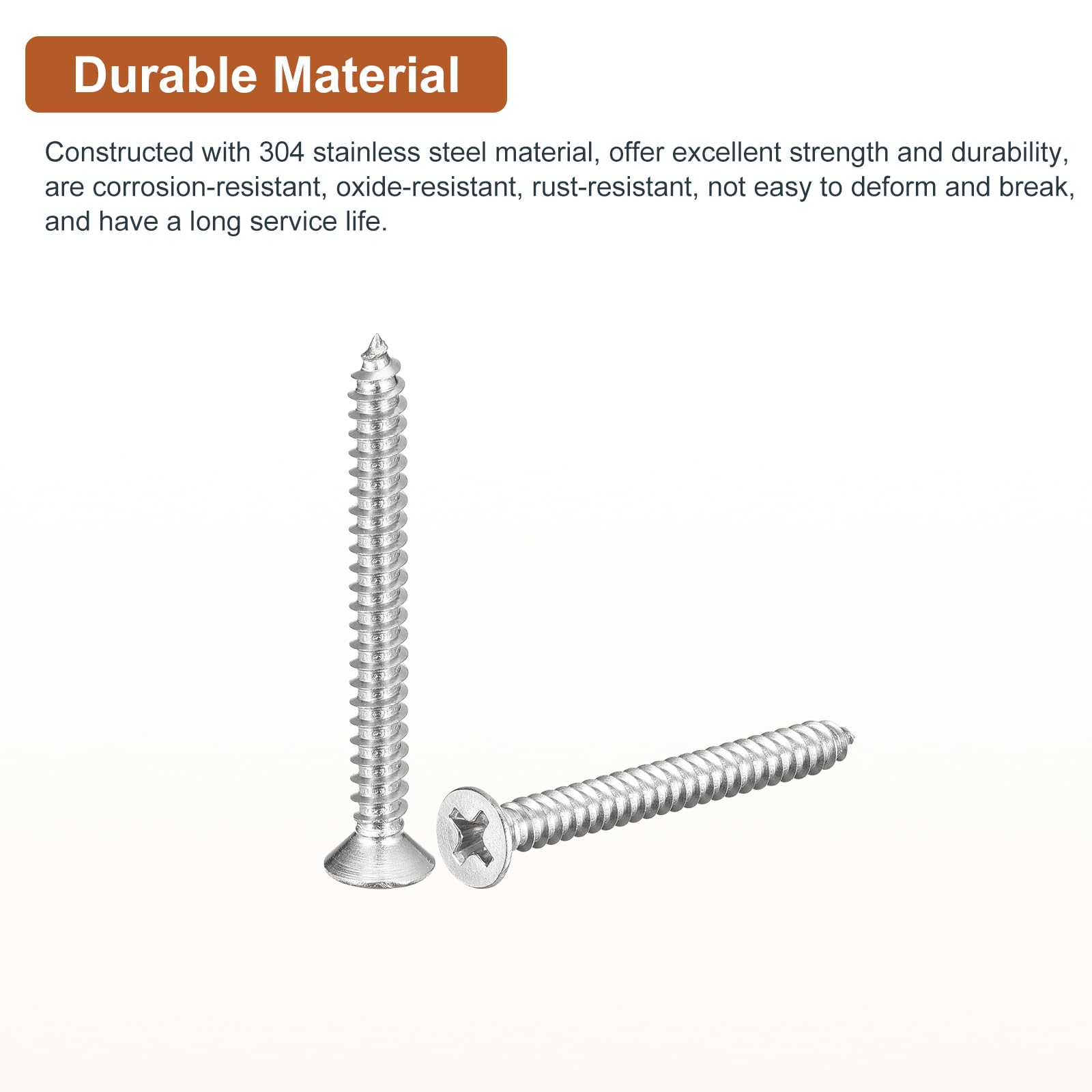 DTGN 100Pcs #7x1-1/2" Flat Head Wood Screws, 304 Stainless Steel Phillips Self Tapping Screws - Good for Woodworking Furniture - Silver - Image 3