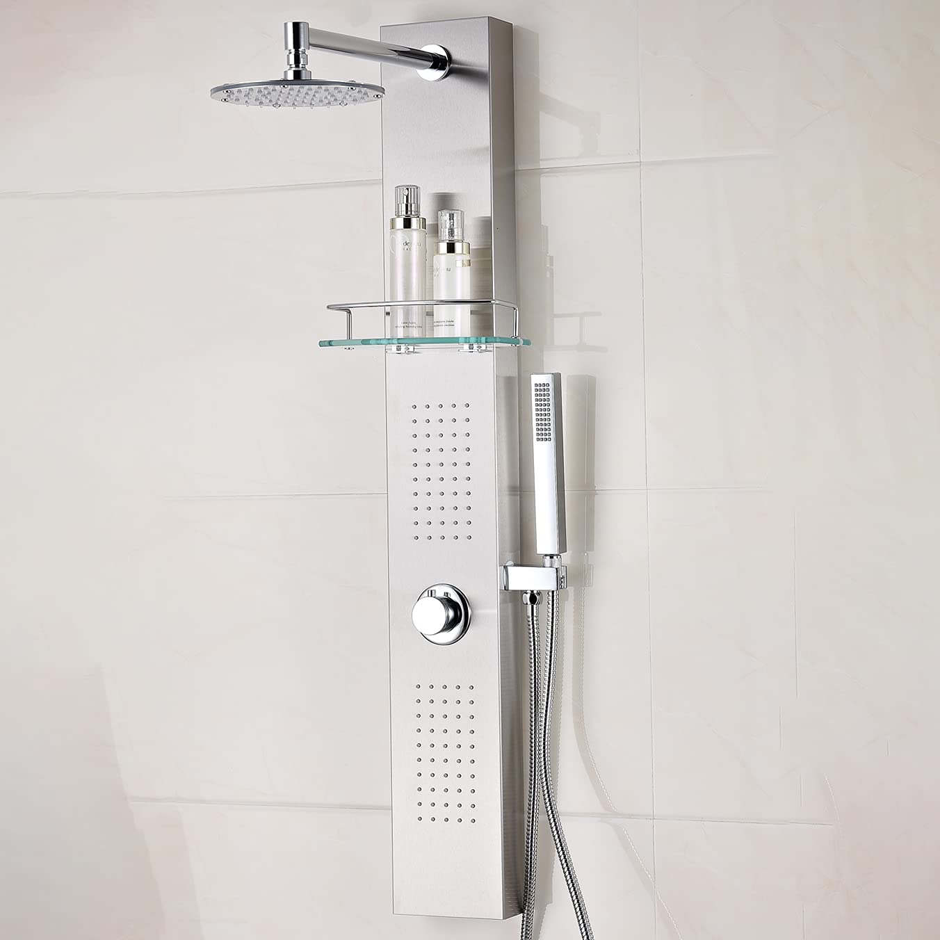 Shower Head Panel Tower System Coastal Brushed Stainless Steel