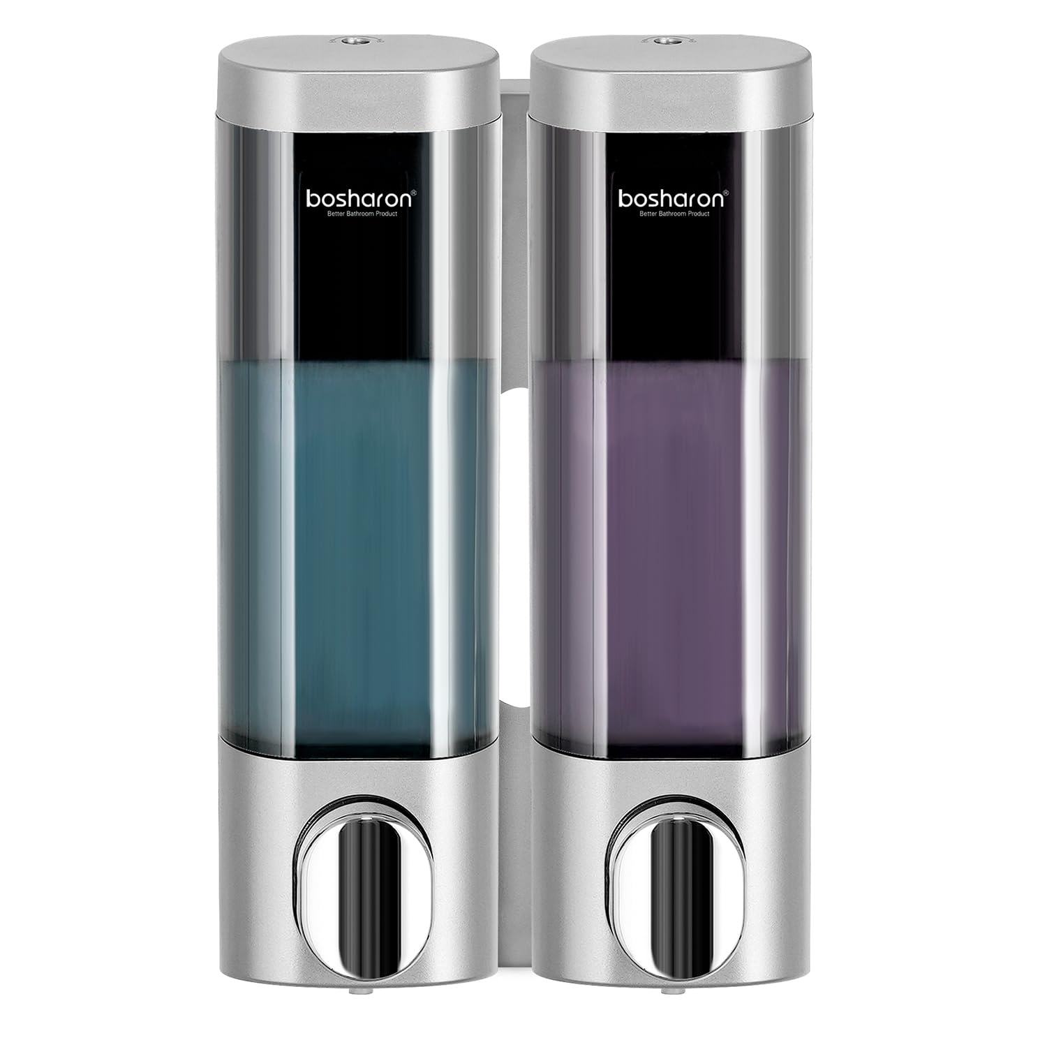 2 in 1 Shower Soap Dispenser, 2×300 ml Chamber Shampoo and Conditioner Dispenser Shampoo Dispenser for Shower Wall Mounted Shower Pump Soap Dispenser for Bathroom Kitchen (2 Chamber + Silver)