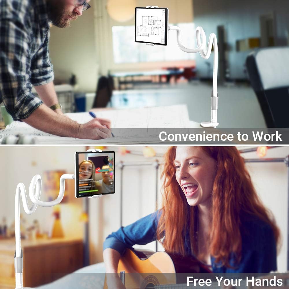 Gooseneck Tablet Holder, EasyAcc Tablet Stand 1M Flexible Arm Clip Tablet Mount for iPad Pro 10.5, iPad Mini 7.9, iPad Air 9.7, Galaxy Tabs, iPhone 12 SE 2020, Galaxy S20 A51 M31, More 4-10.6" Devices